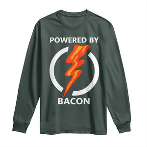 Funny Bacon Lover Long Sleeve Shirt Powered By Bacon Cured Pork Master TS02 Dark Forest Green Print Your Wear