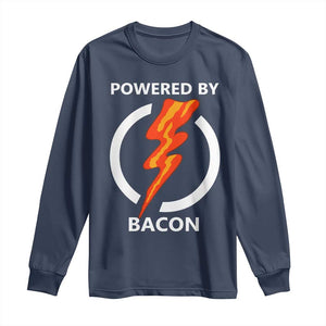 Funny Bacon Lover Long Sleeve Shirt Powered By Bacon Cured Pork Master TS02 Navy Print Your Wear