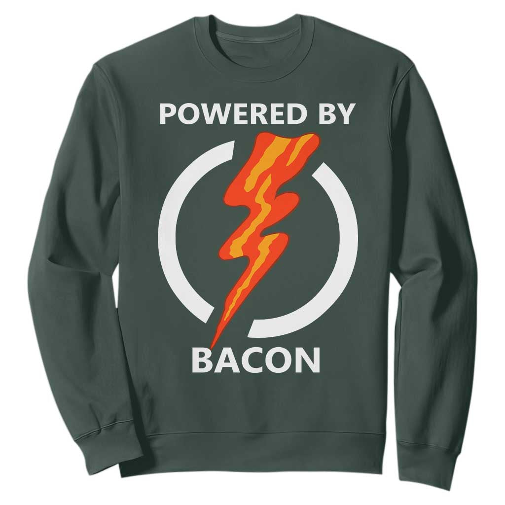 Funny Bacon Lover Sweatshirt Powered By Bacon Cured Pork Master TS02 Dark Forest Green Print Your Wear
