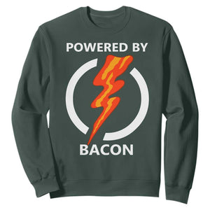 Funny Bacon Lover Sweatshirt Powered By Bacon Cured Pork Master TS02 Dark Forest Green Print Your Wear