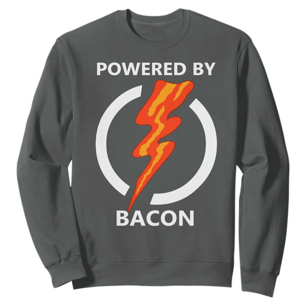 Funny Bacon Lover Sweatshirt Powered By Bacon Cured Pork Master TS02 Dark Heather Print Your Wear