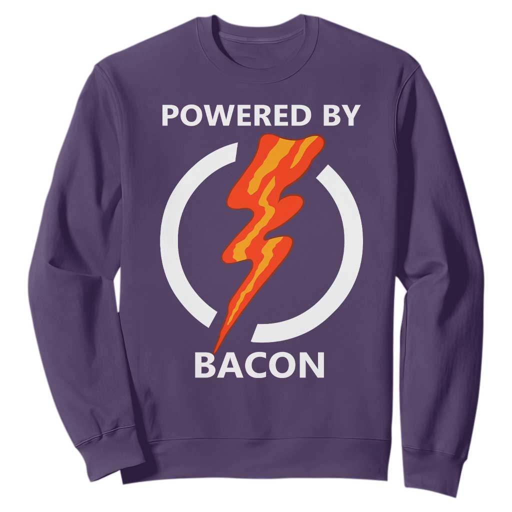 Funny Bacon Lover Sweatshirt Powered By Bacon Cured Pork Master TS02 Purple Print Your Wear