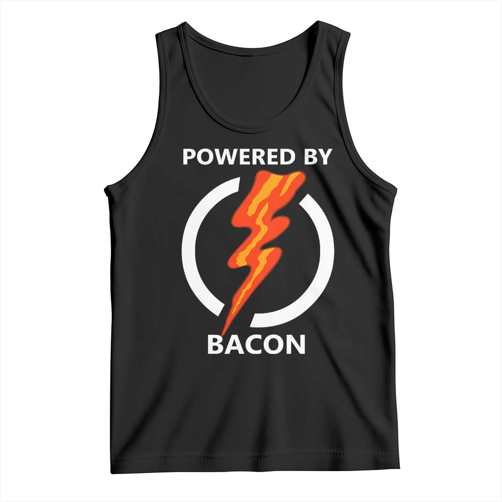 Funny Bacon Lover Tank Top Powered By Bacon Cured Pork Master TS02 Black Print Your Wear
