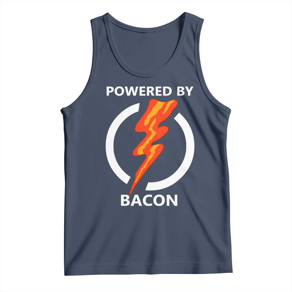 Funny Bacon Lover Tank Top Powered By Bacon Cured Pork Master TS02 Navy Print Your Wear
