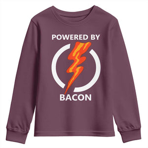 Funny Bacon Lover Youth Sweatshirt Powered By Bacon Cured Pork Master TS02 Maroon Print Your Wear