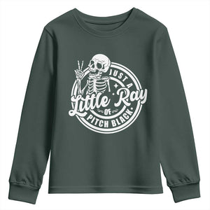 Funny Saying Skeleton Youth Sweatshirt I'm Just A Little Ray Of Pitch Black Sarcastic TS02 Dark Forest Green Print Your Wear