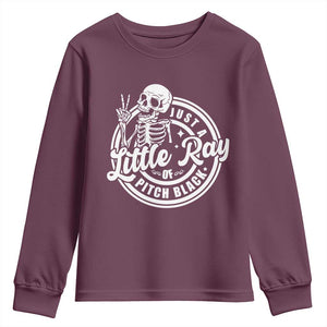 Funny Saying Skeleton Youth Sweatshirt I'm Just A Little Ray Of Pitch Black Sarcastic TS02 Maroon Print Your Wear