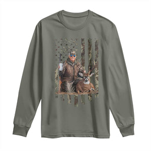 Trump Camo Deer Hunting Long Sleeve Shirt Hunter Beer Drinking Camouflage USA Flag Retro Vintage TS02 Military Green Print Your Wear