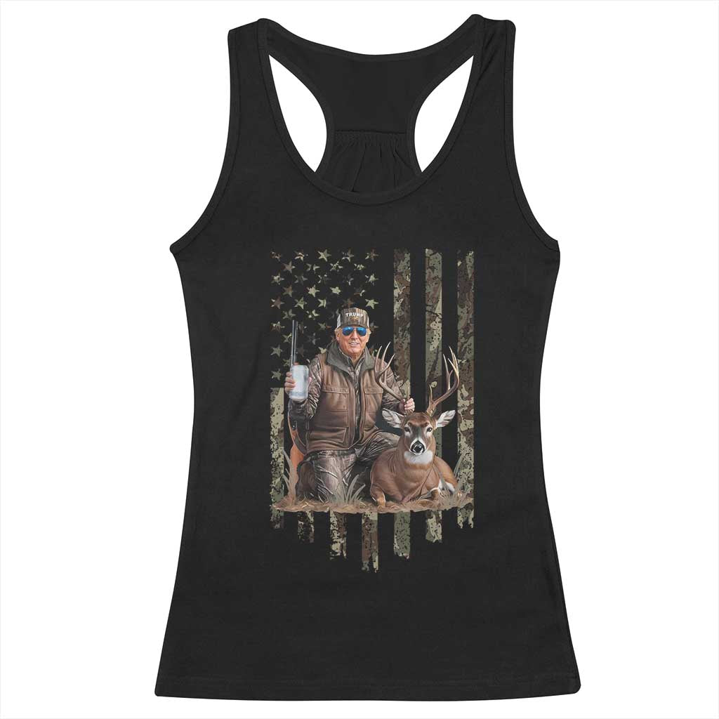 Trump Camo Deer Hunting Racerback Tank Top Hunter Beer Drinking Camouflage USA Flag Retro Vintage TS02 Black Print Your Wear