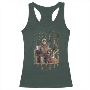 Trump Camo Deer Hunting Racerback Tank Top Hunter Beer Drinking Camouflage USA Flag Retro Vintage TS02 Dark Forest Green Print Your Wear