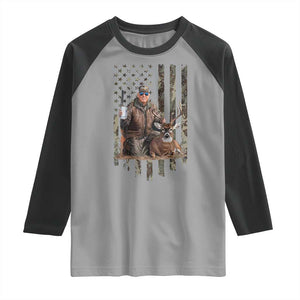 Trump Camo Deer Hunting Raglan Shirt Hunter Beer Drinking Camouflage USA Flag Retro Vintage TS02 Sport Gray Black Print Your Wear