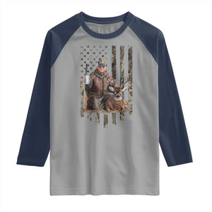 Trump Camo Deer Hunting Raglan Shirt Hunter Beer Drinking Camouflage USA Flag Retro Vintage TS02 Sport Gray Navy Print Your Wear