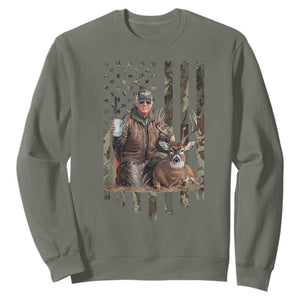 Trump Camo Deer Hunting Sweatshirt Hunter Beer Drinking Camouflage USA Flag Retro Vintage TS02 Military Green Print Your Wear