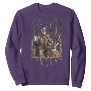 Trump Camo Deer Hunting Sweatshirt Hunter Beer Drinking Camouflage USA Flag Retro Vintage TS02 Purple Print Your Wear