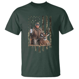 Trump Camo Deer Hunting T Shirt Hunter Beer Drinking Camouflage USA Flag Retro Vintage TS02 Dark Forest Green Print Your Wear