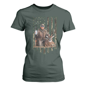 Trump Camo Deer Hunting T Shirt For Women Hunter Beer Drinking Camouflage USA Flag Retro Vintage TS02 Dark Forest Green Print Your Wear