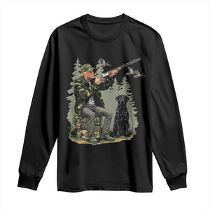 Trump Duck Hunting Long Sleeve Shirt Camo Hunter With Black Labrador Retriever Hunting Season TS02 Black Print Your Wear