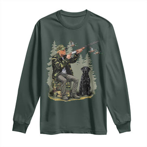 Trump Duck Hunting Long Sleeve Shirt Camo Hunter With Black Labrador Retriever Hunting Season TS02 Dark Forest Green Print Your Wear