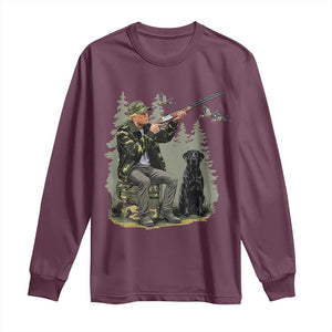 Trump Duck Hunting Long Sleeve Shirt Camo Hunter With Black Labrador Retriever Hunting Season TS02 Maroon Print Your Wear