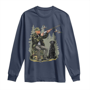 Trump Duck Hunting Long Sleeve Shirt Camo Hunter With Black Labrador Retriever Hunting Season TS02 Navy Print Your Wear