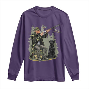 Trump Duck Hunting Long Sleeve Shirt Camo Hunter With Black Labrador Retriever Hunting Season TS02 Purple Print Your Wear