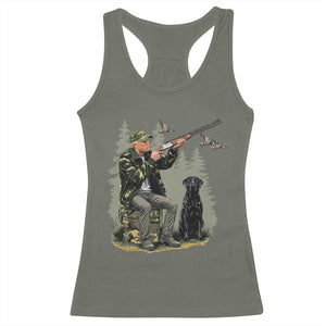 Trump Duck Hunting Racerback Tank Top Camo Hunter With Black Labrador Retriever Hunting Season TS02 Military Green Print Your Wear