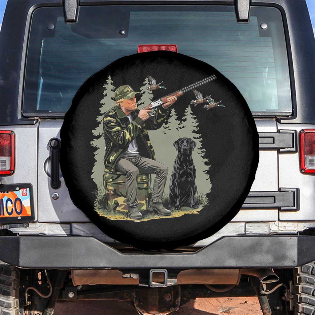 Trump Duck Hunting Spare Tire Cover Camo Hunter With Black Labrador Retriever Hunting Season TS02 No hole Black Print Your Wear