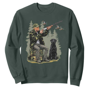 Trump Duck Hunting Sweatshirt Camo Hunter With Black Labrador Retriever Hunting Season TS02 Dark Forest Green Print Your Wear