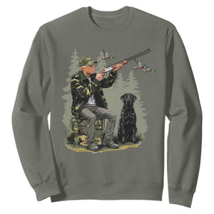 Trump Duck Hunting Sweatshirt Camo Hunter With Black Labrador Retriever Hunting Season TS02 Military Green Print Your Wear