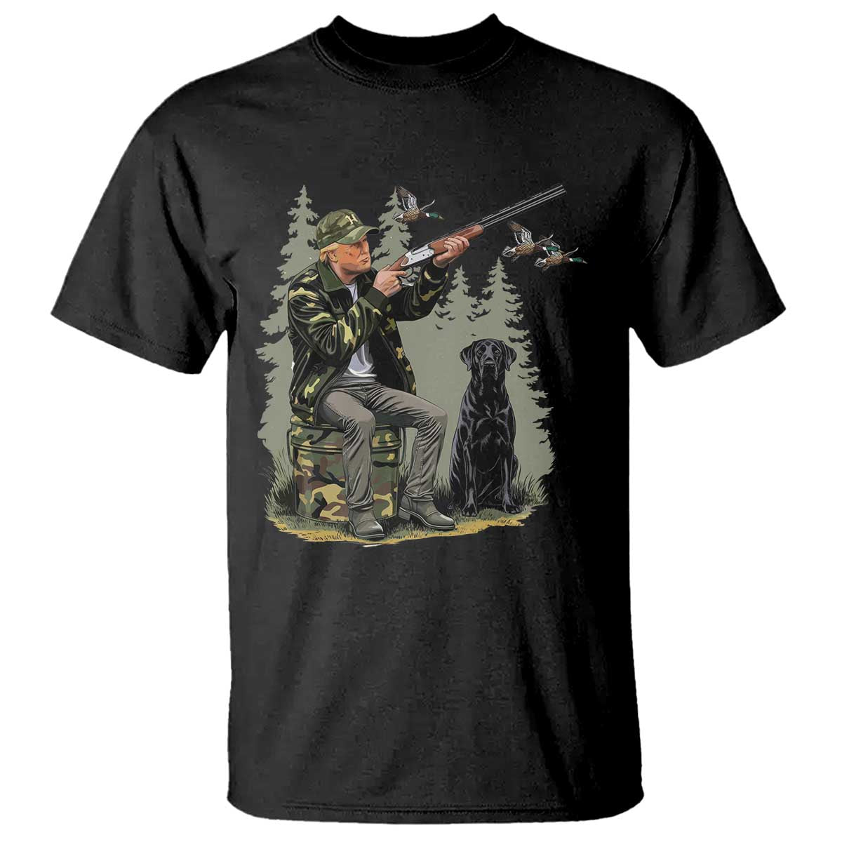 Trump Duck Hunting T Shirt Camo Hunter With Black Labrador Retriever Hunting Season TS02 Black Print Your Wear