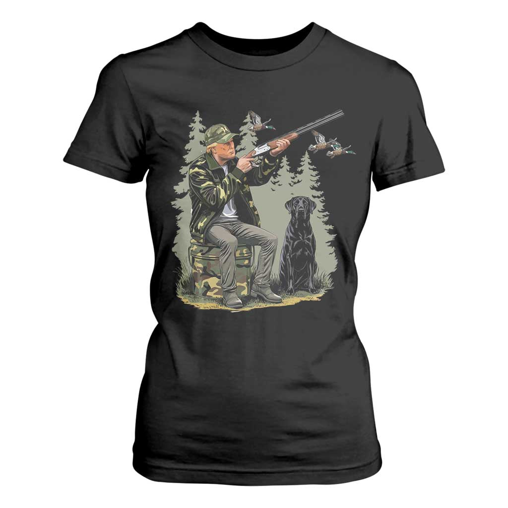 Trump Duck Hunting T Shirt For Women Camo Hunter With Black Labrador Retriever Hunting Season TS02 Black Print Your Wear