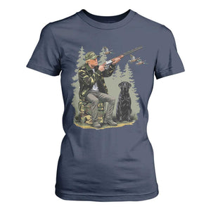 Trump Duck Hunting T Shirt For Women Camo Hunter With Black Labrador Retriever Hunting Season TS02 Navy Print Your Wear