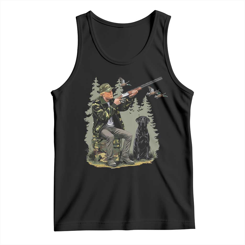 Trump Duck Hunting Tank Top Camo Hunter With Black Labrador Retriever Hunting Season TS02 Black Print Your Wear