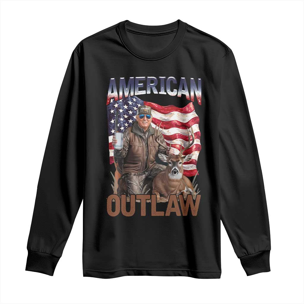 Trump Deer Hunting Long Sleeve Shirt Retro Hunter Beer Drinking American Flag TS02 Black Print Your Wear