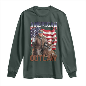 Trump Deer Hunting Long Sleeve Shirt Retro Hunter Beer Drinking American Flag TS02 Dark Forest Green Print Your Wear