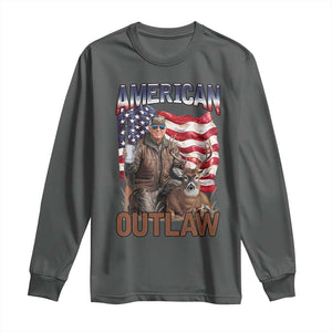 Trump Deer Hunting Long Sleeve Shirt Retro Hunter Beer Drinking American Flag TS02 Dark Heather Print Your Wear