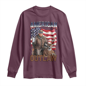 Trump Deer Hunting Long Sleeve Shirt Retro Hunter Beer Drinking American Flag TS02 Maroon Print Your Wear