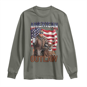 Trump Deer Hunting Long Sleeve Shirt Retro Hunter Beer Drinking American Flag TS02 Military Green Print Your Wear