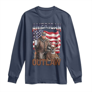 Trump Deer Hunting Long Sleeve Shirt Retro Hunter Beer Drinking American Flag TS02 Navy Print Your Wear