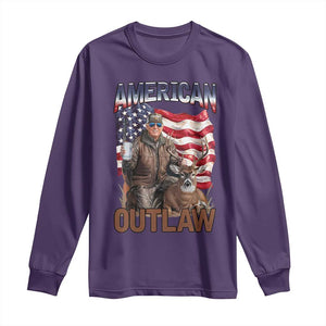 Trump Deer Hunting Long Sleeve Shirt Retro Hunter Beer Drinking American Flag TS02 Purple Print Your Wear