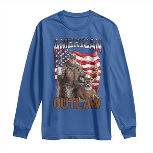 Trump Deer Hunting Long Sleeve Shirt Retro Hunter Beer Drinking American Flag TS02 Royal Blue Print Your Wear