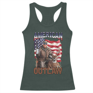 Trump Deer Hunting Racerback Tank Top Retro Hunter Beer Drinking American Flag TS02 Dark Forest Green Print Your Wear