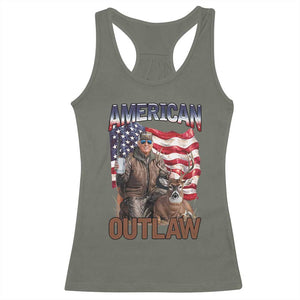 Trump Deer Hunting Racerback Tank Top Retro Hunter Beer Drinking American Flag TS02 Military Green Print Your Wear