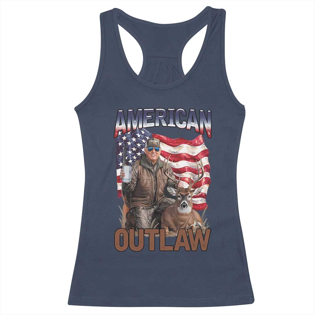 Trump Deer Hunting Racerback Tank Top Retro Hunter Beer Drinking American Flag TS02 Navy Print Your Wear