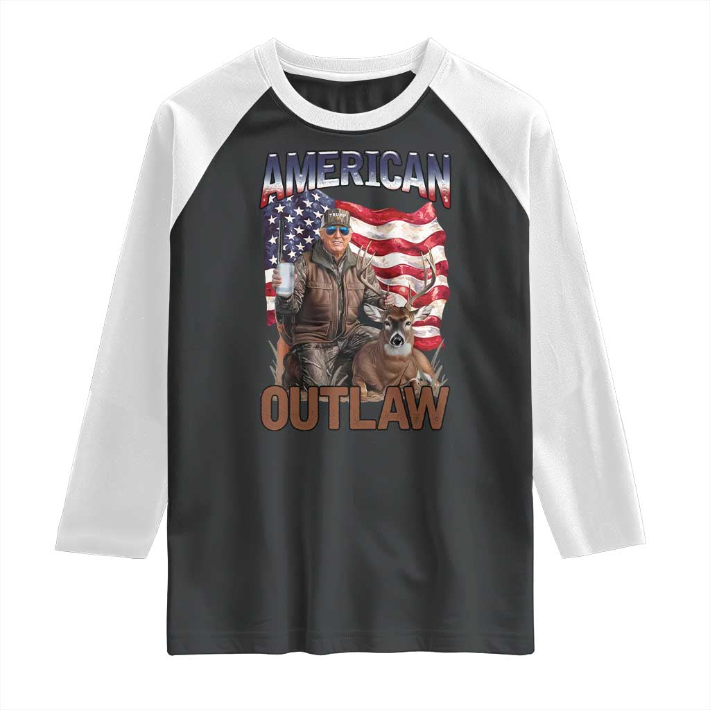 Trump Deer Hunting Raglan Shirt Retro Hunter Beer Drinking American Flag TS02 Black White Print Your Wear