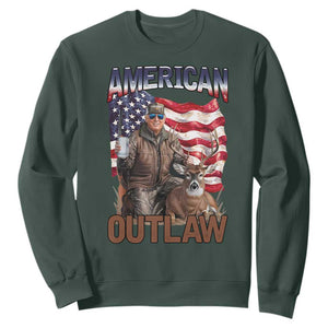 Trump Deer Hunting Sweatshirt Retro Hunter Beer Drinking American Flag TS02 Dark Forest Green Print Your Wear