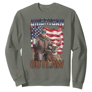 Trump Deer Hunting Sweatshirt Retro Hunter Beer Drinking American Flag TS02 Military Green Print Your Wear