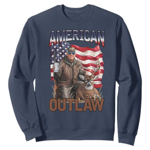 Trump Deer Hunting Sweatshirt Retro Hunter Beer Drinking American Flag TS02 Navy Print Your Wear