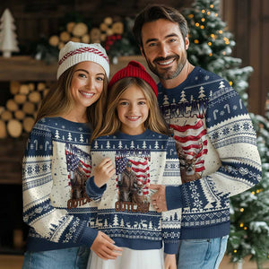 Trump Deer Hunting Knit Sweatshirt Retro Hunter Beer Drinking American Flag TS02 Navy Print Your Wear