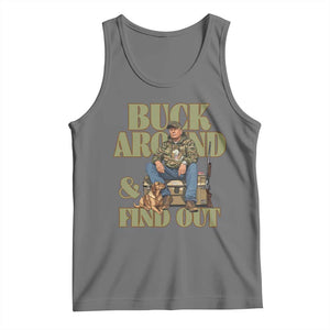 Trump Camo Hunting Tank Top Buck Around And Find Out TS02 Black Heather Print Your Wear